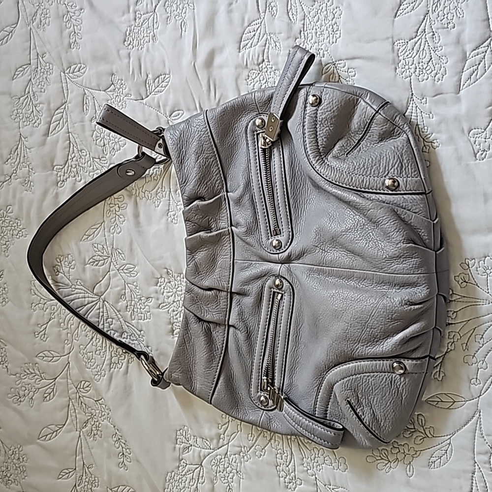 Grey leather handbag